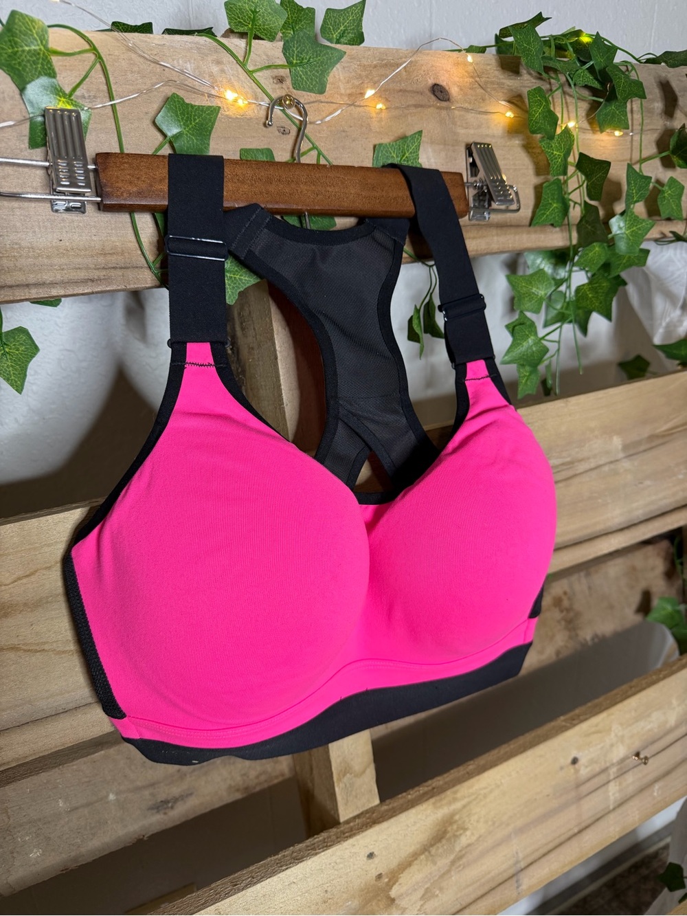 Victoria's Secret Hot Pink and Black Racerback Sports Bra